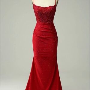 Strapless Red Gown with Intricate Detailing